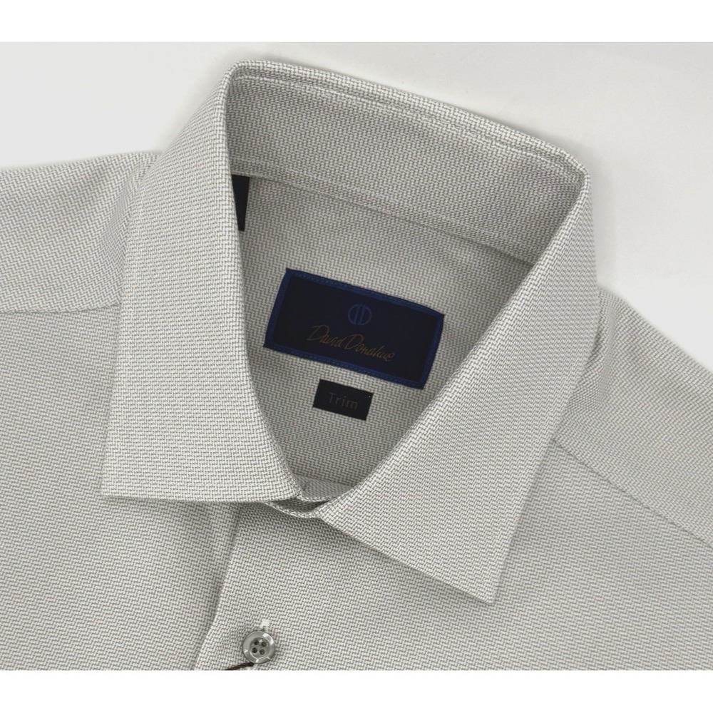 David Donahue Trim Dress Shirt Gray Herringbone Textured NWT 15 32/33